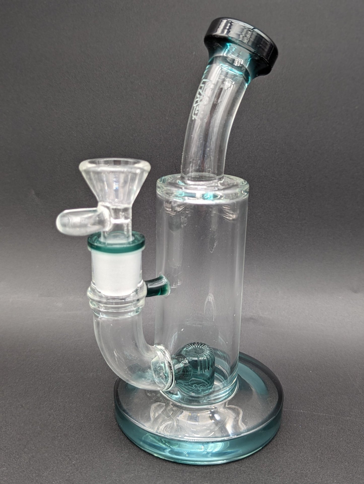 TAG - 8" Teal Bent Neck Super Slit Puck 44x4MM - Meech Madness Smoke Shop