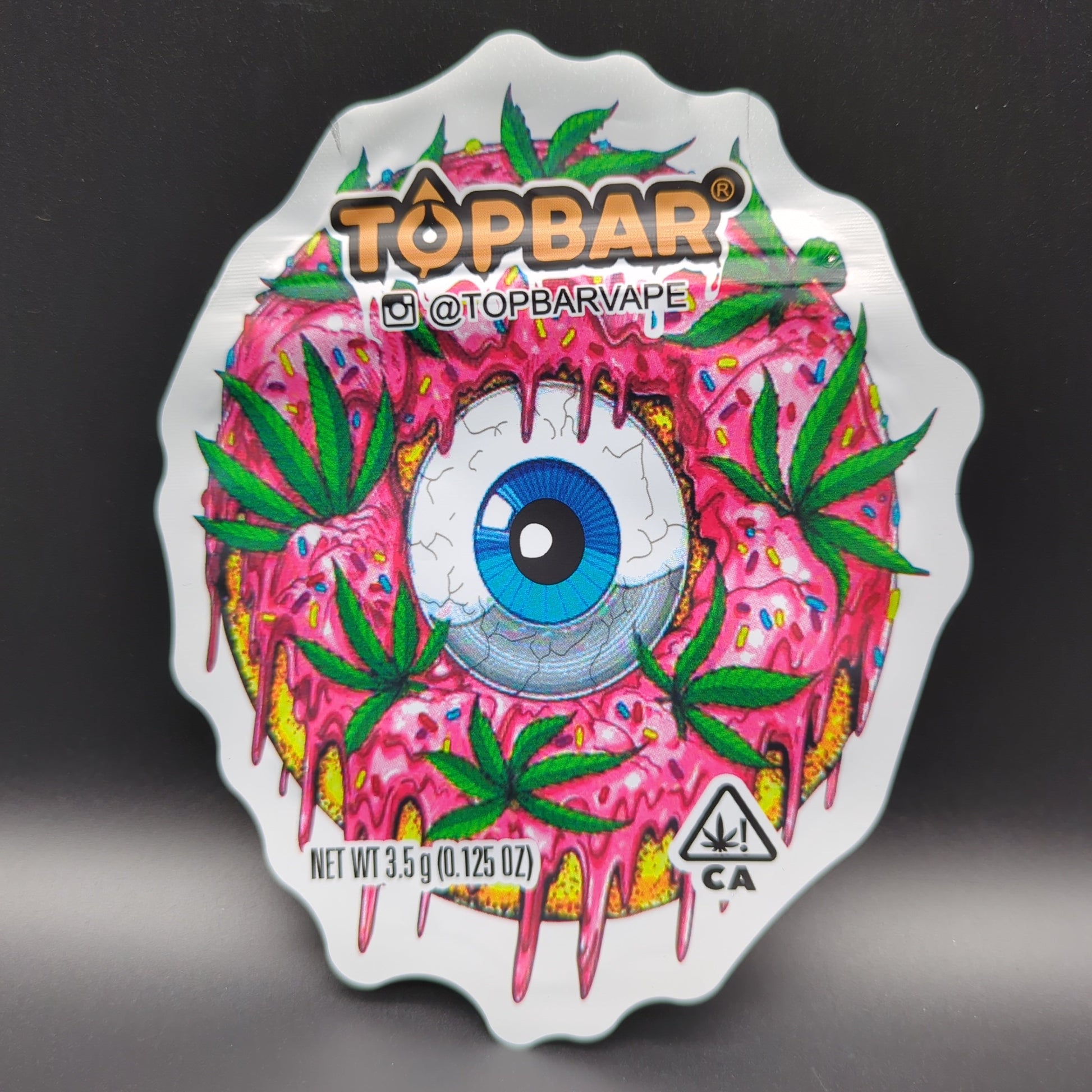 Top Bar 3.5g Weed Donut with Eye Mylar Bags Die Cut-Avernic Smoke Shop