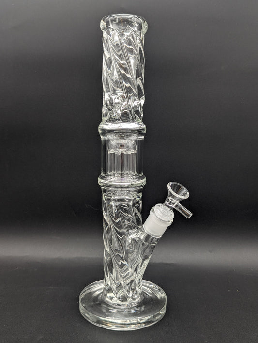 Translucent Twisty Jellyfish Perc Straight Glass Water Pipe | 13.75" - Meech Madness Smoke Shop