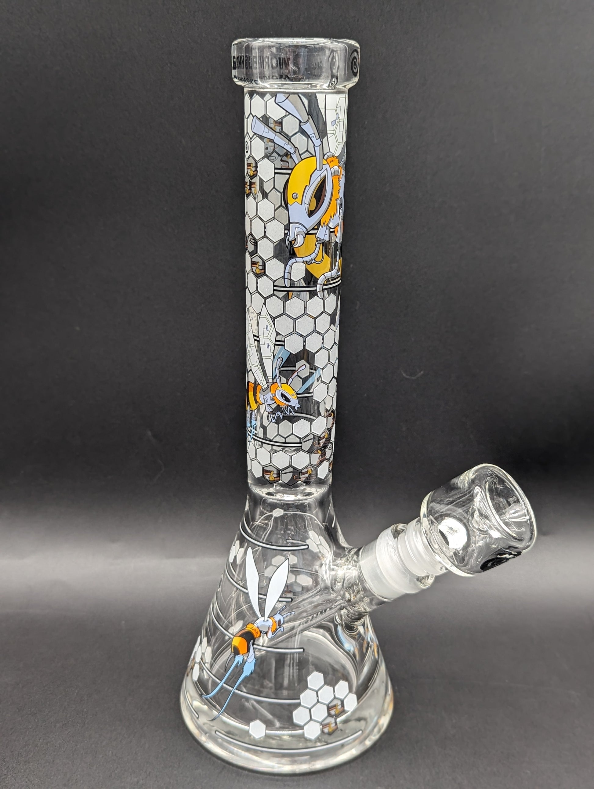 Wormhole Glass "Robo-Bees" 11″ Clear Mini Beaker Bong-Avernic Smoke Shop