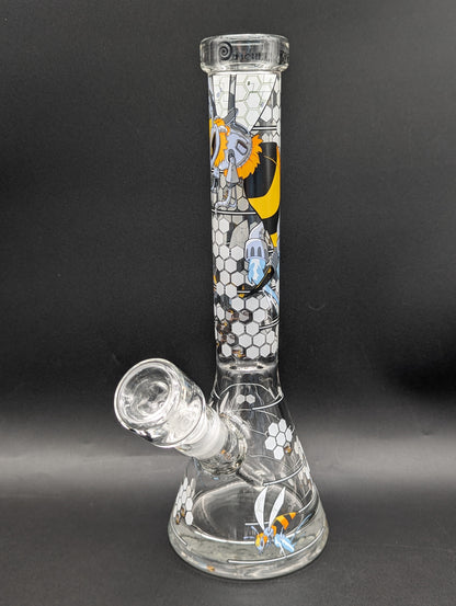 Wormhole Glass "Robo-Bees" 11″ Clear Mini Beaker Bong-Avernic Smoke Shop