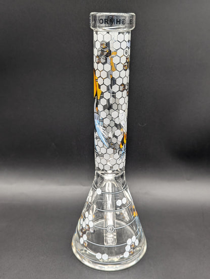 Wormhole Glass "Robo-Bees" 11″ Clear Mini Beaker Bong-Avernic Smoke Shop